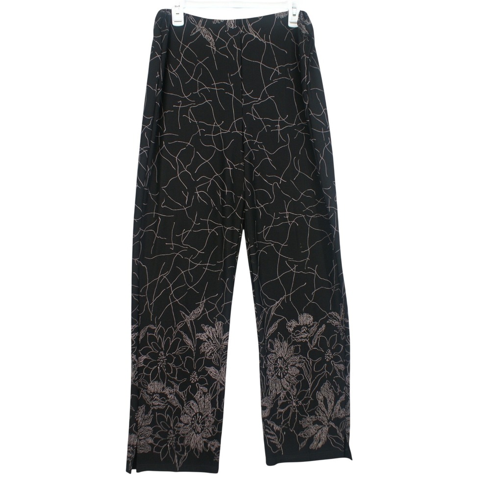 Donna‎ Toran Womens Black Floral Abstract Wide Leg Pull On Pants Size Large Boho
